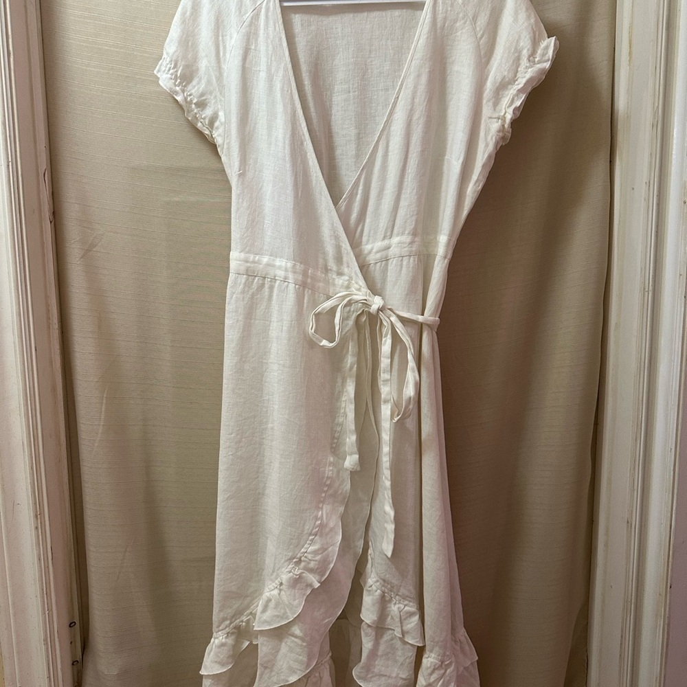 J.Crew 100% Linen Wrap Midi Dress in Ivory – Size 0